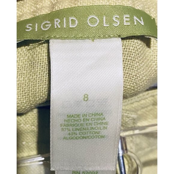 Sigrid Olsen Skirt Womens 8 Chartreuse Green Linen Blend A Line Midi Boho Y2K - Picture 4 of 5